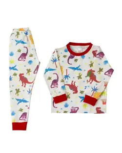 ست تی شرت و شلوار بچگانه طرح دایناسور سفید قرمز کیدز پرو Kids Pro