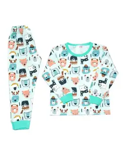 ست تی شرت و شلوار بچگانه طرح حیوانات برفی طوسی سبز کیدز پرو Kids Pro