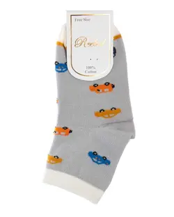 جوراب پسرانه نیم ساق نخی طرح ماشین طوسی روشن ریبال Reebal