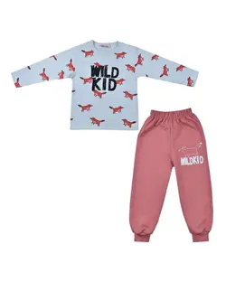 ست تی شرت و شلوار پسرانه آبی صورتی نیروان کد 2045