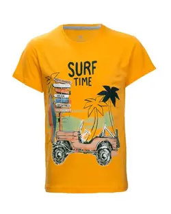 تی شرت پسرانه نخی نارنجی هلکا طرح Surf Time