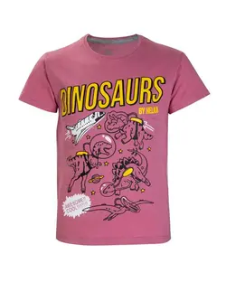 تی شرت پسرانه نخی صورتی چرک هلکا طرح دایناسور