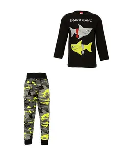 ست تی شرت و شلوار پسرانه مشکی سبز لوپیا کیدز