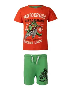 ست تی شرت و شلوارک پسرانه نخی نارنجی سبز لوسان