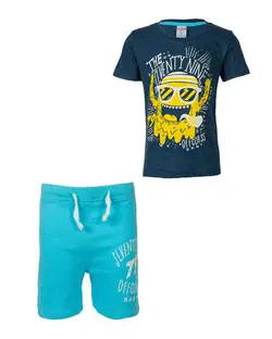 ست تی شرت و شلوارک پسرانه نخی آبی سرمه ای لوسان