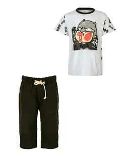 ست تی شرت و شلوارک پسرانه کتان سفید سبز یشمی نامز