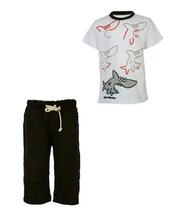 ست تی شرت و شلوارک پسرانه کتان سفید سبز یشمی نامز