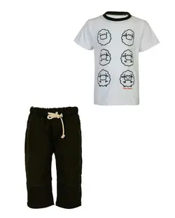 ست تی شرت و شلوارک پسرانه کتان سفید سبز یشمی نامز