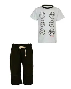 ست تی شرت و شلوارک پسرانه کتان سفید مشکی نامز