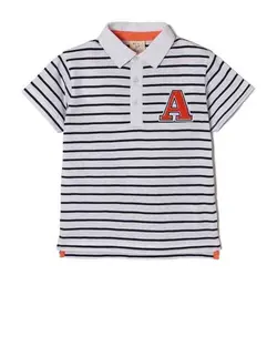 پولوشرت پسرانه نخی سفید سرمه ای راه راه زیپی