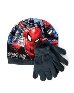 ست کلاه و دستکش پسرانه طرح اسپایدرمن سرمه ای زیپی