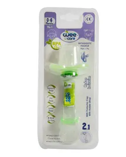 پستانک ارتودنسی ضد حساسیت با زنجیر و درپوش محافظ کد P110 سایز 1 سبز وی کر