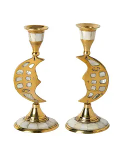 ست شمعدان برنجی آدرینا با روکوب صدف طرح ماه