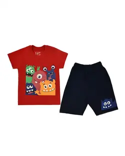 ست تی شرت و شلوارک پسرانه نخی قرمز سون پون Seven Poon طرح هیولا کد B755