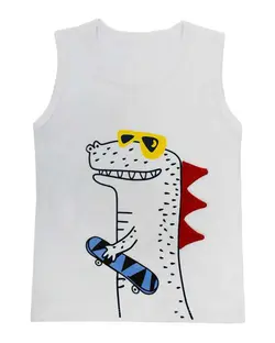 تاپ پسرانه نخی سفید سون پون Seven Poon طرح دایناسور کد B759-1