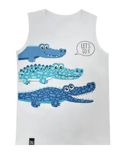 تاپ پسرانه نخی سفید سون پون Seven Poon طرح کروکودیل کد B760-1