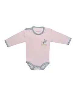 بادی دخترانه نوزادی نخی آستین بلند صورتی بیبی وان Baby One مدل قلب
