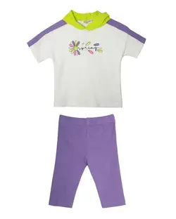 ست تی شرت و لگینگ دخترانه نخی سفید مارکا کیدز Marka Kids طرح گل