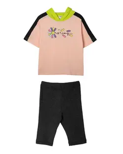 ست تی شرت و لگینگ دخترانه نخی گلبهی مارکا کیدز Marka Kids طرح گل