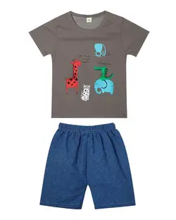 ست تی شرت و شلوارک بچگانه خاکستری آبی مارکا کیدز Marka Kids طرح باغ وحش