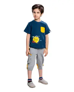 ست تی شرت و شلوارک پسرانه آبی نفتی برشاد Bershad مدل P402