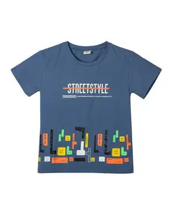 تی شرت پسرانه نخی یقه گرد آبی نفتی مارکا کیدز Marka Kids طرح Street Style