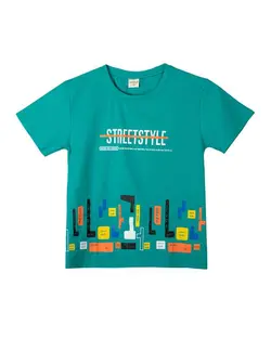 تی شرت پسرانه نخی یقه گرد سبز مارکا کیدز Marka Kids طرح Street Style