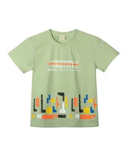 تی شرت پسرانه نخی یقه گرد سبز روشن مارکا کیدز Marka Kids طرح Street Style