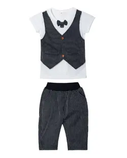 ست تی شرت و شلوارک پاپیون دار سفید مشکی راه راه مارکا کیدز Marka Kids