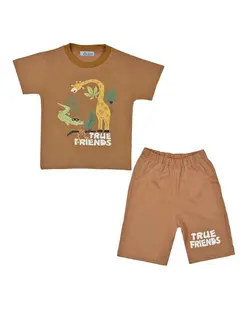 ست تی شرت و شلوارک پسرانه نخی قهوه ای نیروان Nirvan مدل 2250 -4