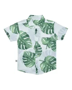 پیراهن بچگانه نخی آستین کوتاه بامشی سفید نیروان Nirvan مدل هاوایی کد 2