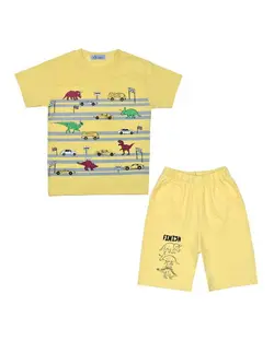 ست تی شرت و شلوارک پسرانه نخی زرد نیروان Nirvan مدل 2337 -1