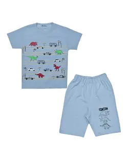 ست تی شرت و شلوارک پسرانه نخی آبی نیروان Nirvan مدل 2337 -2