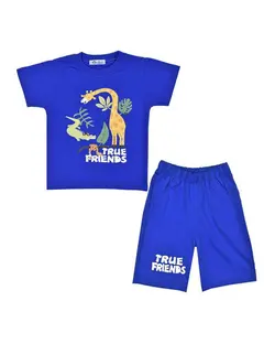 ست تی شرت و شلوارک پسرانه نخی آبی نیروان Nirvan مدل 2250 -1