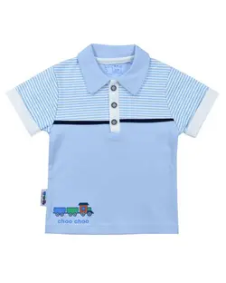 پولوشرت پسرانه نوزادی نخی آبی اسپیکو مدل ترن