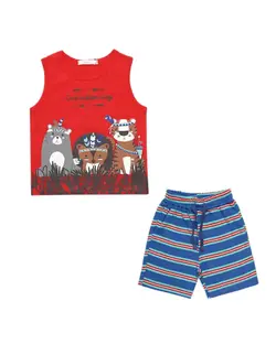 ست تاپ و شلوارک پسرانه قرمز فیورلا Fiorella مدل سرخپوست کد 24045