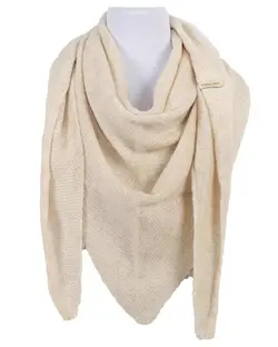 شال گردن زنانه مثلثی بافت رو ترانسفر کرم تارتن Tartan