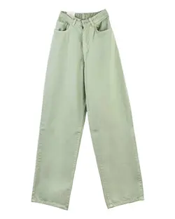 شلوار زنانه کتان نیم بگ پشت کش قد 108 سبز مغز پسته ای رویال جین Royal Jeans کد 0003038