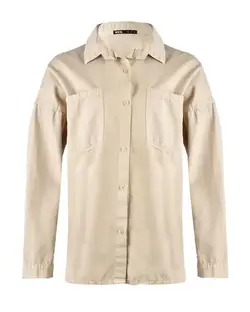 شومیز زنانه کتان قد 75 کرم تیره رویال جین Royal Jeans کد 000142