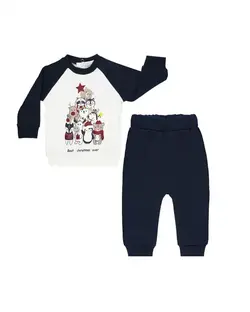 ست بلوز و شلوار پسرانه نوزادی سفید سرمه ای فیورلا Fiorella مدل درخت کریسمس کد 24533