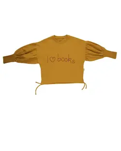 بلوز دخترانه آستین پفی خردلی مرینو Merino طرح Books کد 1399