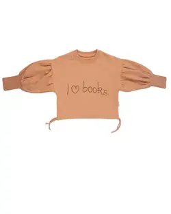 بلوز دخترانه آستین پفی هلویی مرینو Merino طرح Books کد 1399