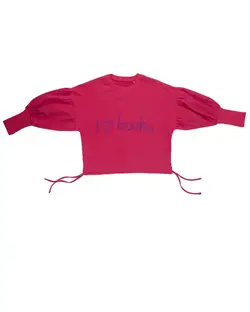 بلوز دخترانه آستین پفی سرخابی مرینو Merino طرح Books کد 1399