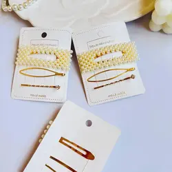 پک سه عددی گیره تق تقی مستطیل مرواریدی و پنس مو