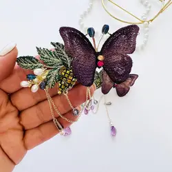 گیره فرانسوی پروانه یاقوتی نگینی آویزدار زایا