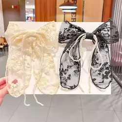 کش مو کریستالی آویز گیپور و مروارید