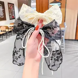 کش مو کریستالی آویز گیپور و مروارید