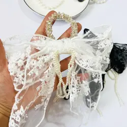 کش مو کریستالی آویز گیپور و مروارید