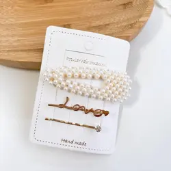 گیره تق تقی مرواریدی و پنس پک سه عددی طرح love