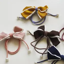 کش مو پاپیون دار پارچه ای دور سفید مرواریدی